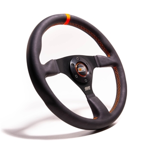 MPI 14" / 355mm Diameter 1-1/4" Dish Black High Grip Material With Orange Stitching Steering Wheel